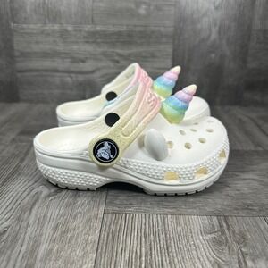 Crocs Unicorn Clogs Toddler C6 White Rainbow Glitter Sparkle NEW